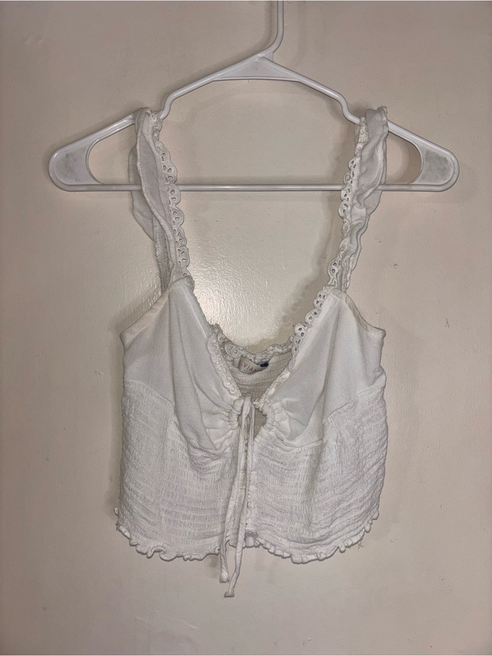 White Lace-Trim Tie-Front Crop Top
